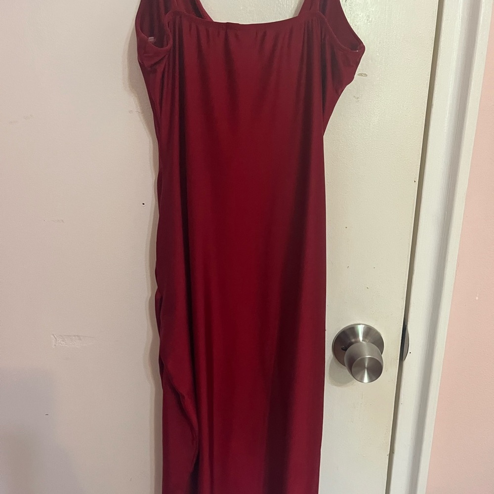 Windsor Red Ruched Slip Dress with Cowl Neck - Picture 2 of 3